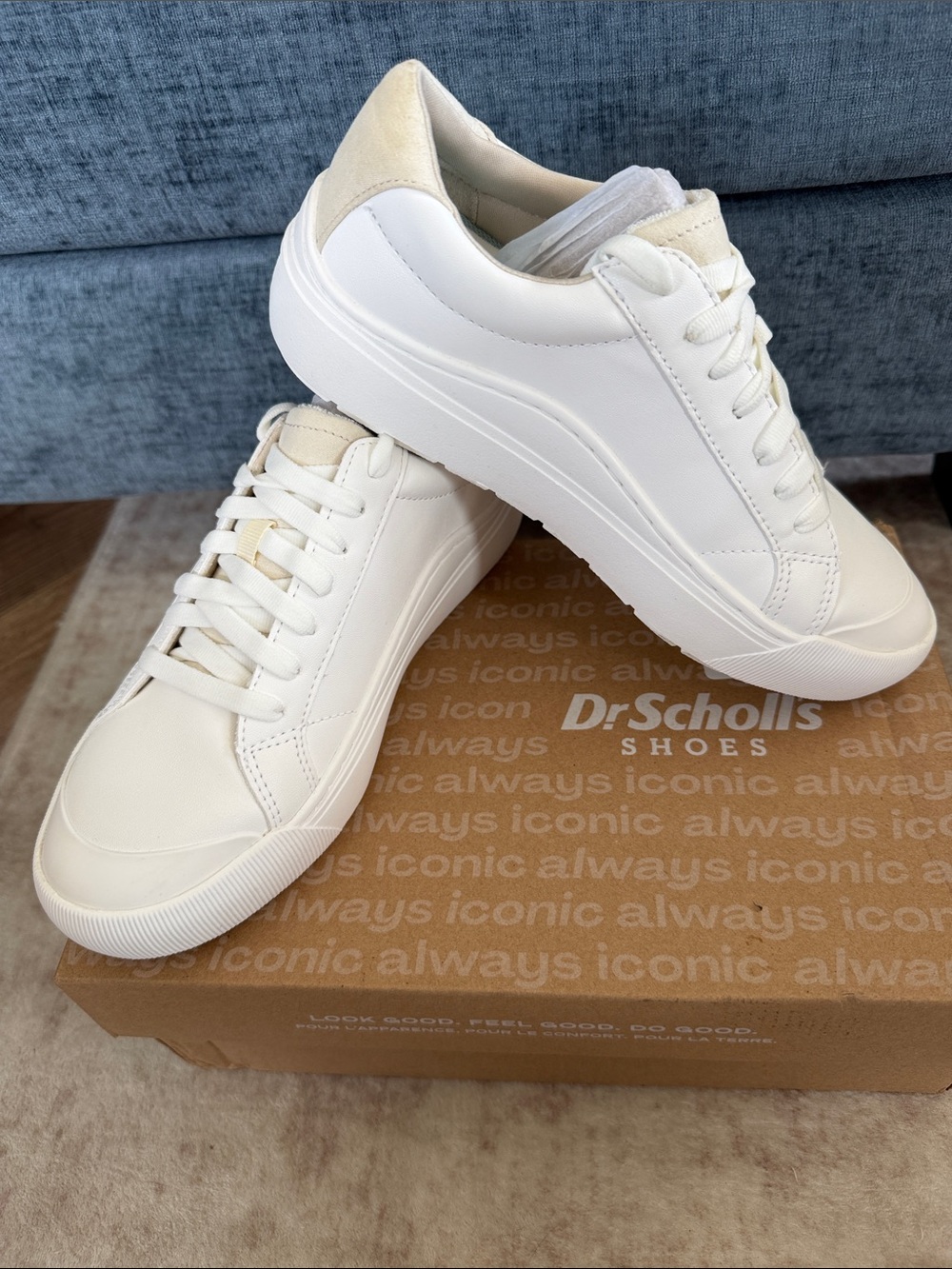 Dr. Scholl's Time Off White Sneakers with Cream Suede Heel